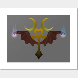 Ankh with Bat Wings and Crescent Moon Posters and Art